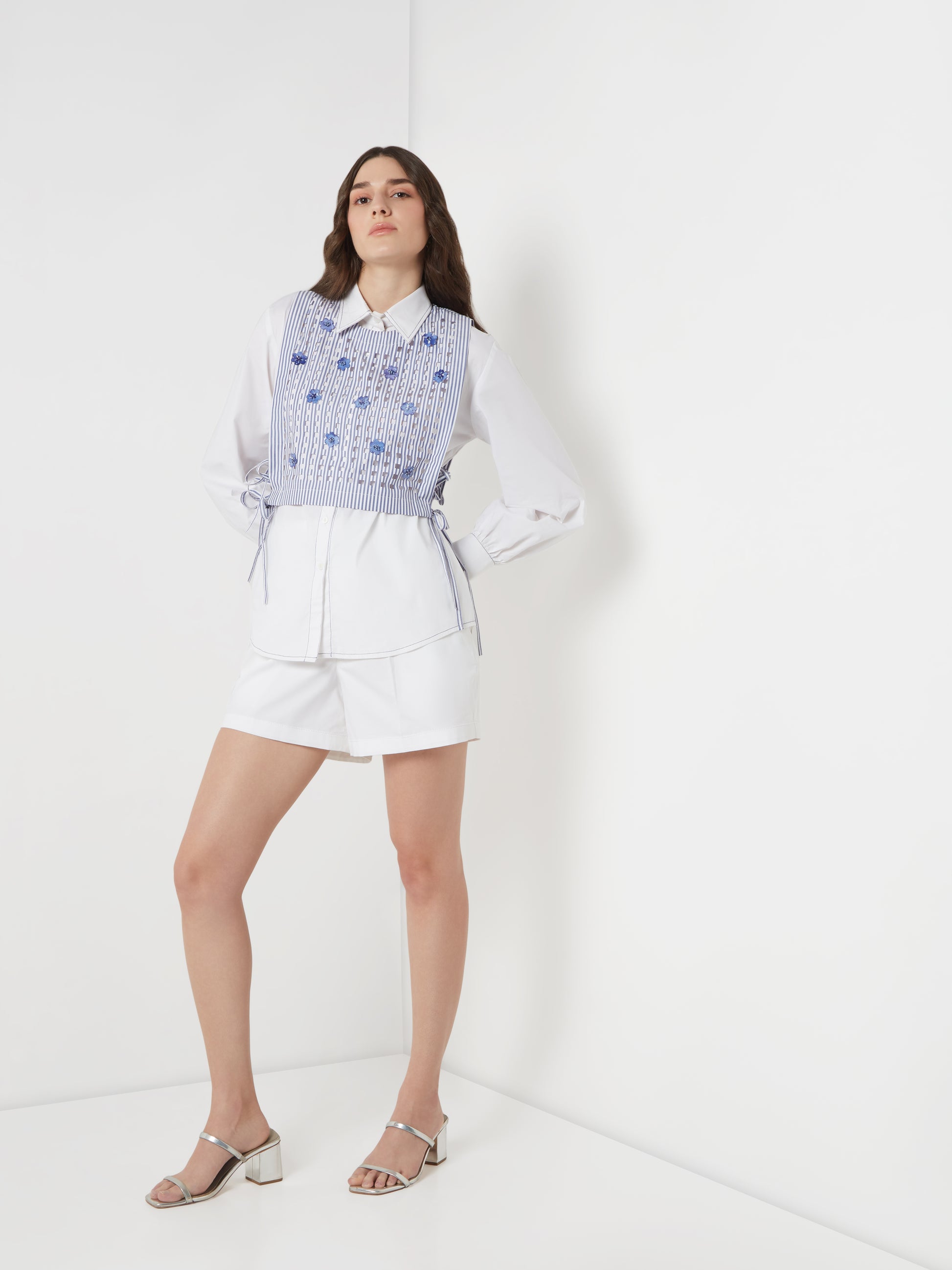 White Embellised Bib Shirt