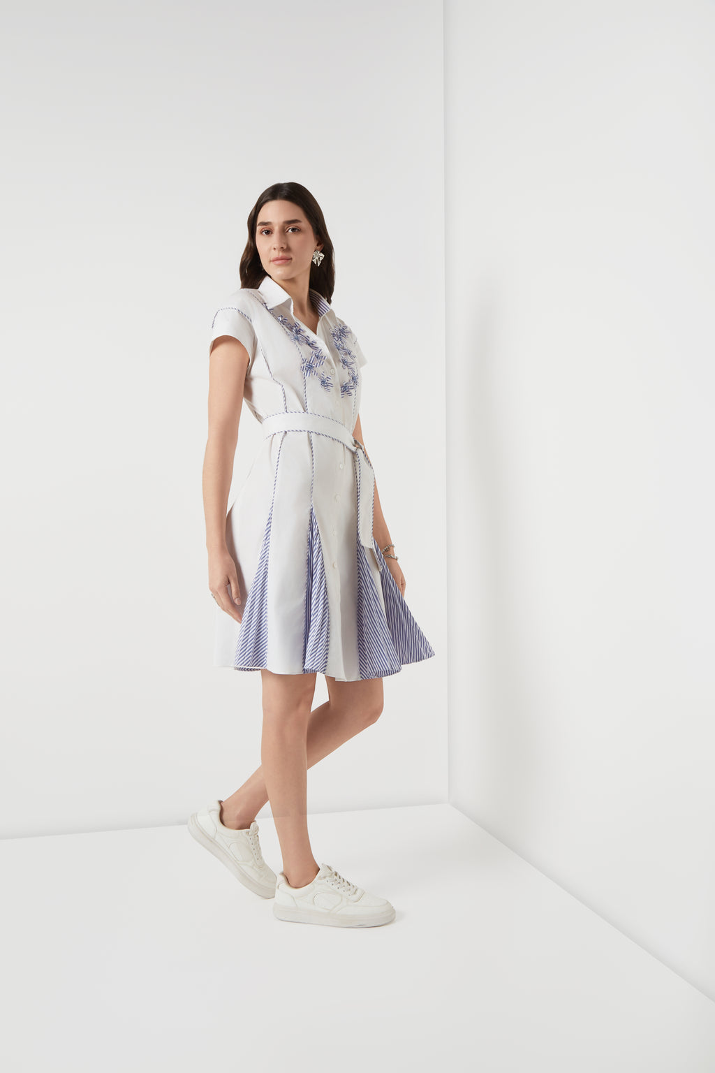 Pleated Bloom Shirt Dress