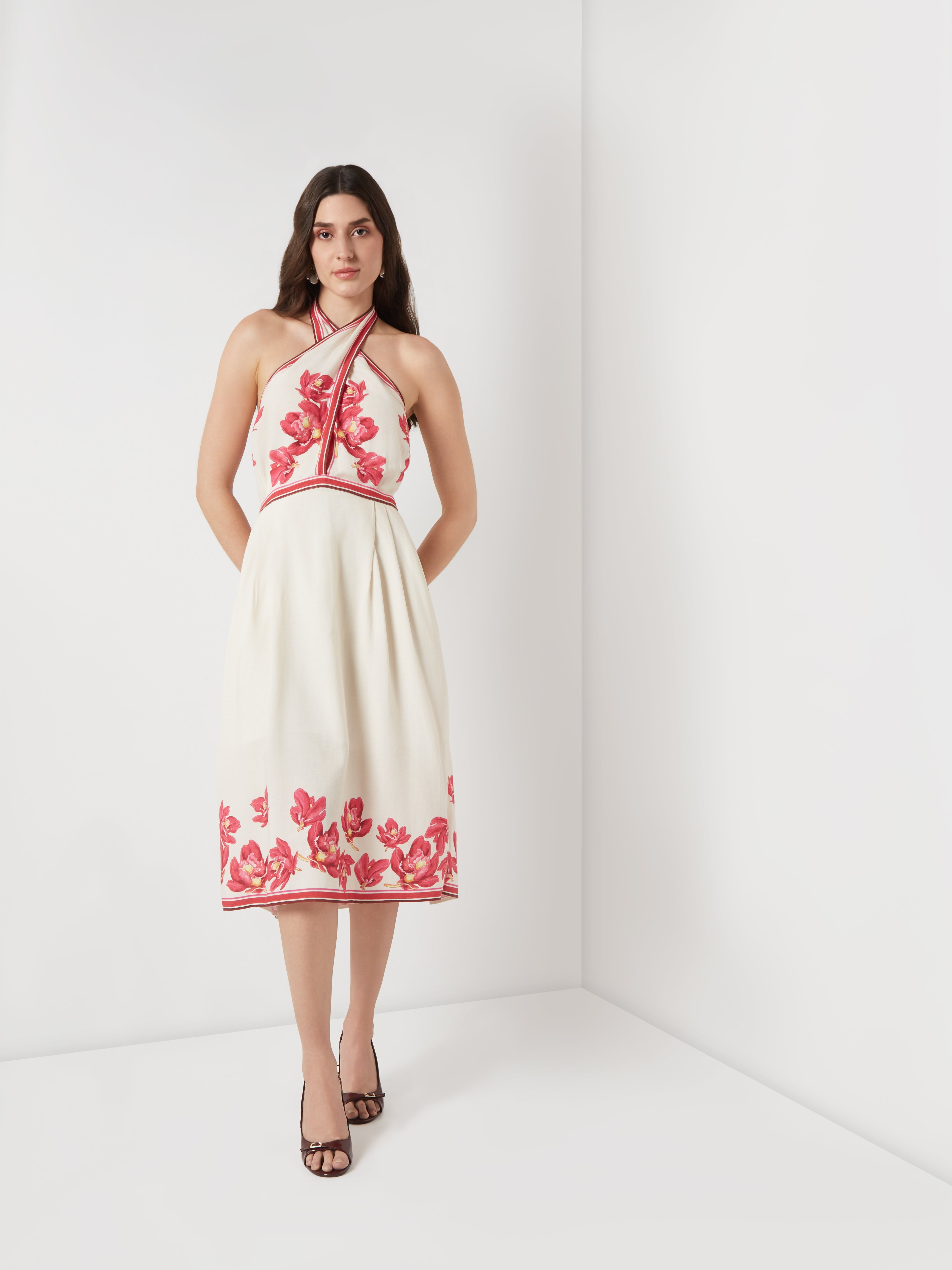 Scarlet Bloom Halter Midi