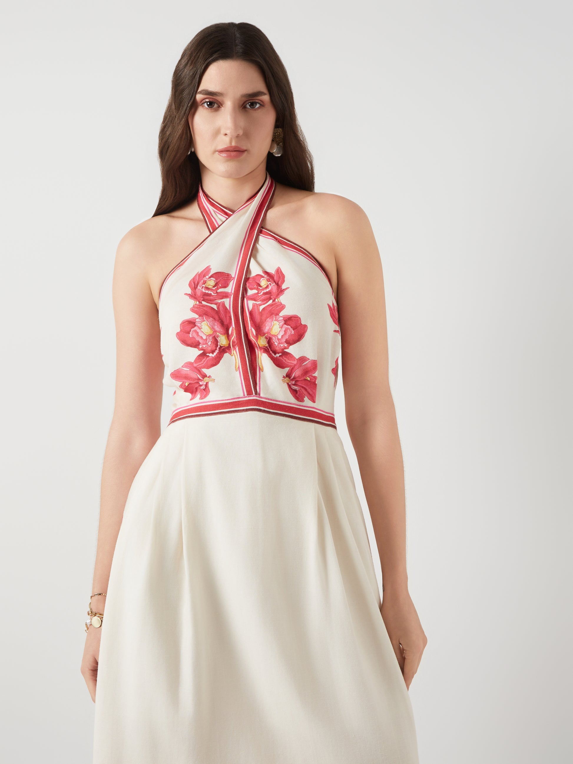 Scarlet Bloom Halter Midi