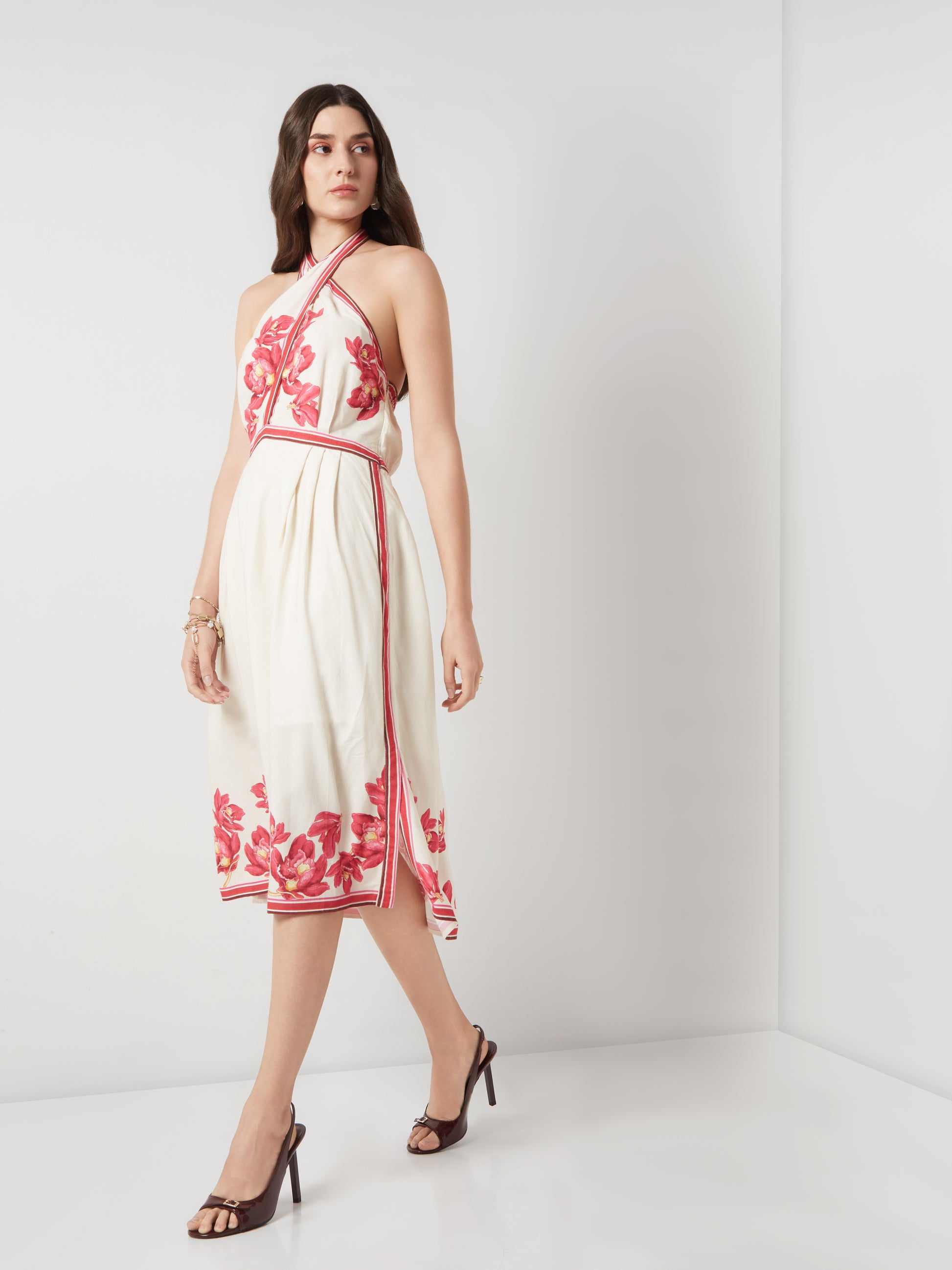 Scarlet Bloom Halter Midi