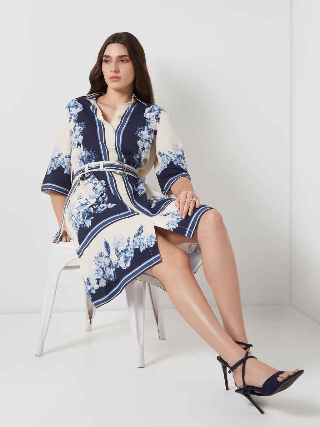 Bleu Creme Block Shirt Dress