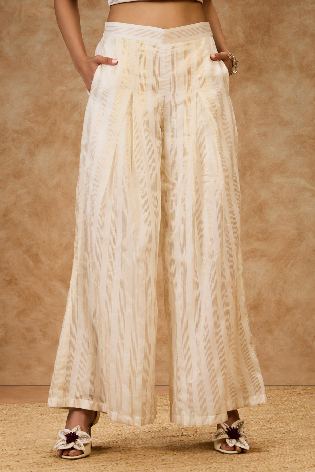 Gold Striped Wide Leg Pants