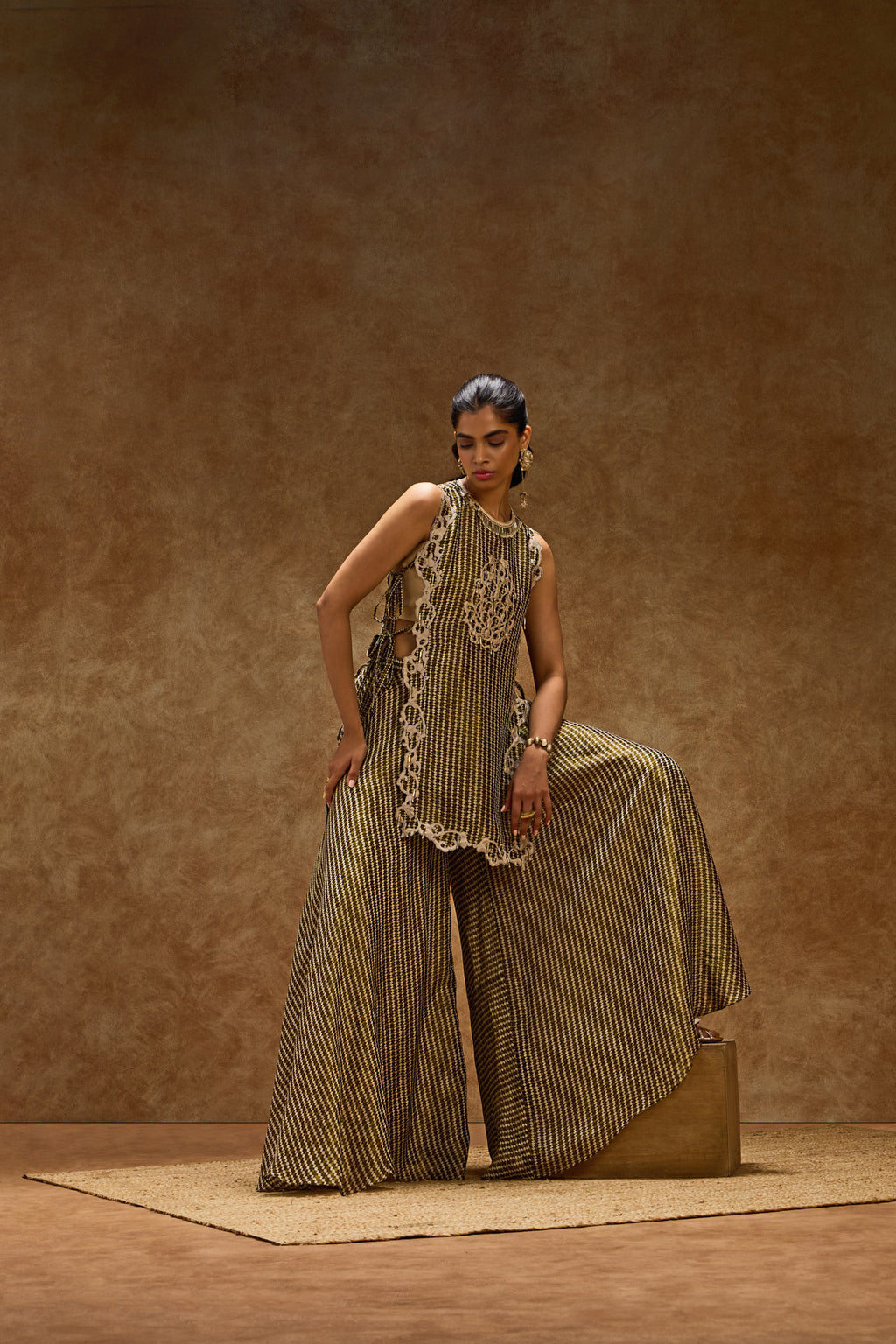 Moss Grid Palazzo Pants