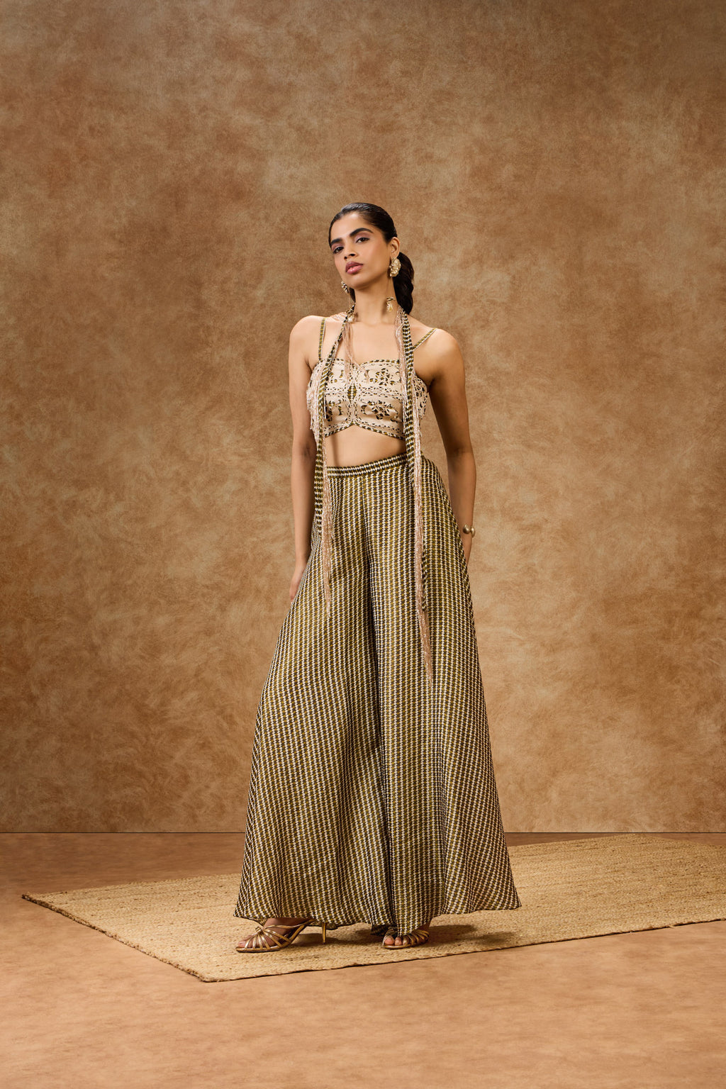 Moss Grid Bustier & Rose Gold Beaded Stole