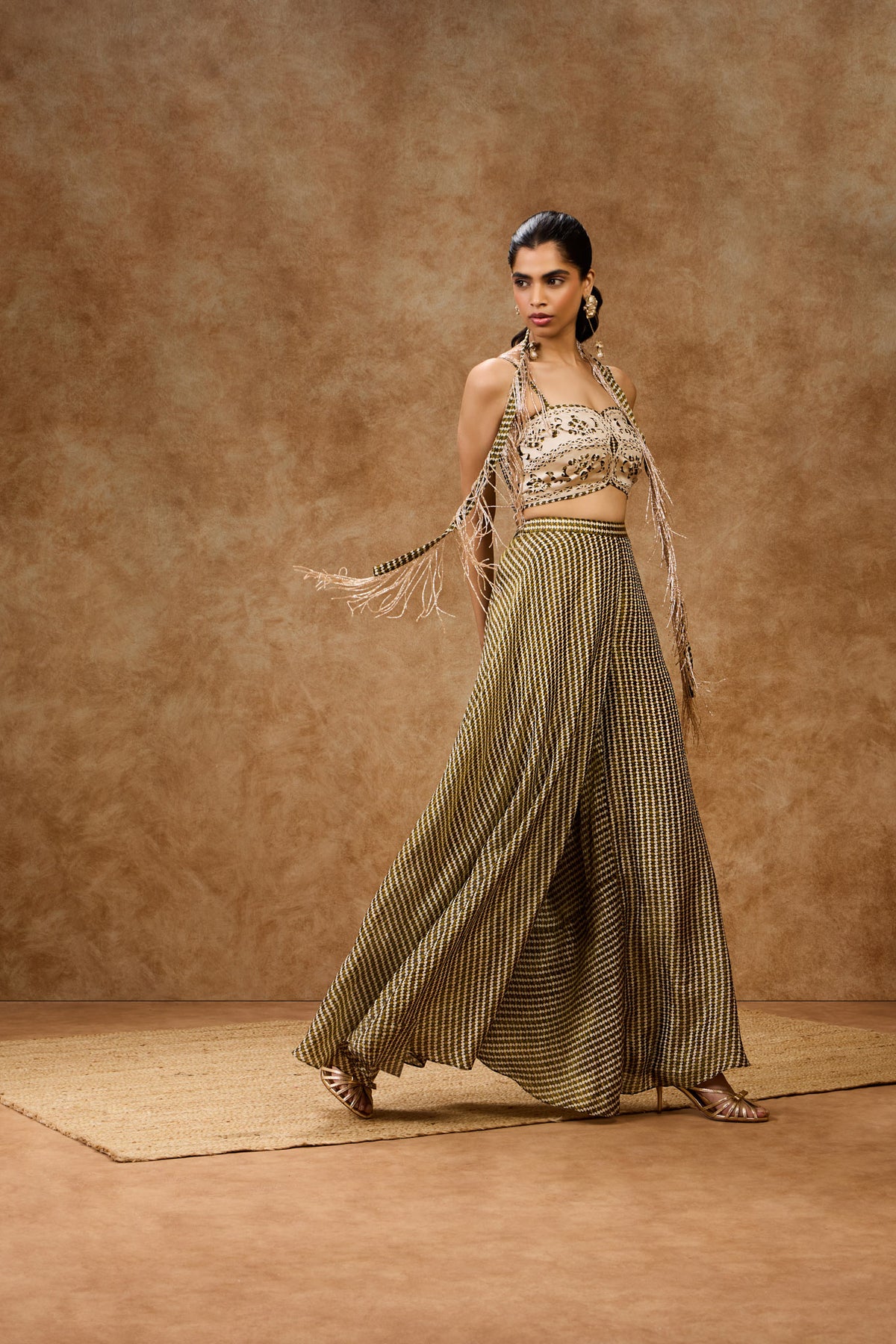 Moss Grid Bustier & Rose Gold Beaded Stole