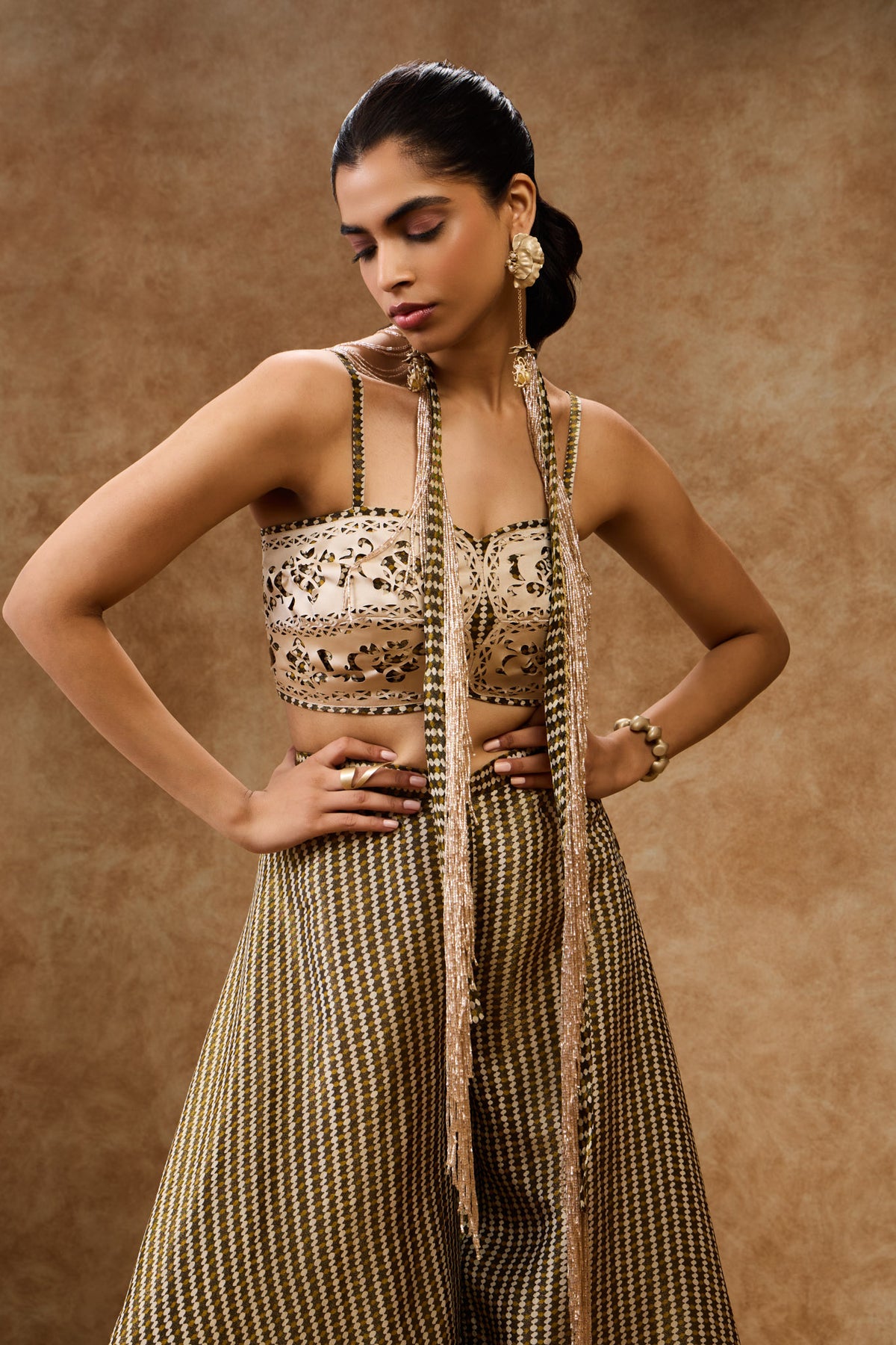 Moss Grid Bustier & Rose Gold Beaded Stole