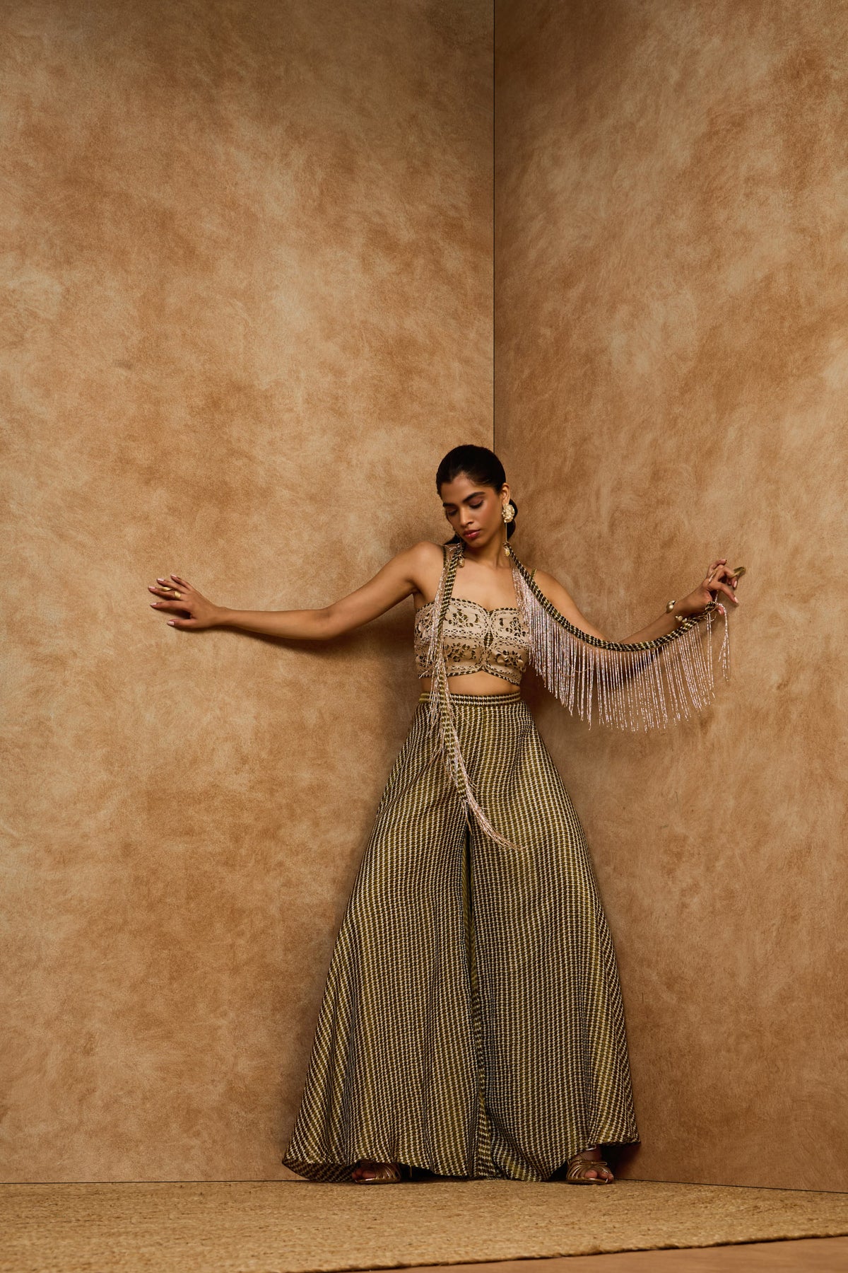Moss Grid Bustier & Rose Gold Beaded Stole