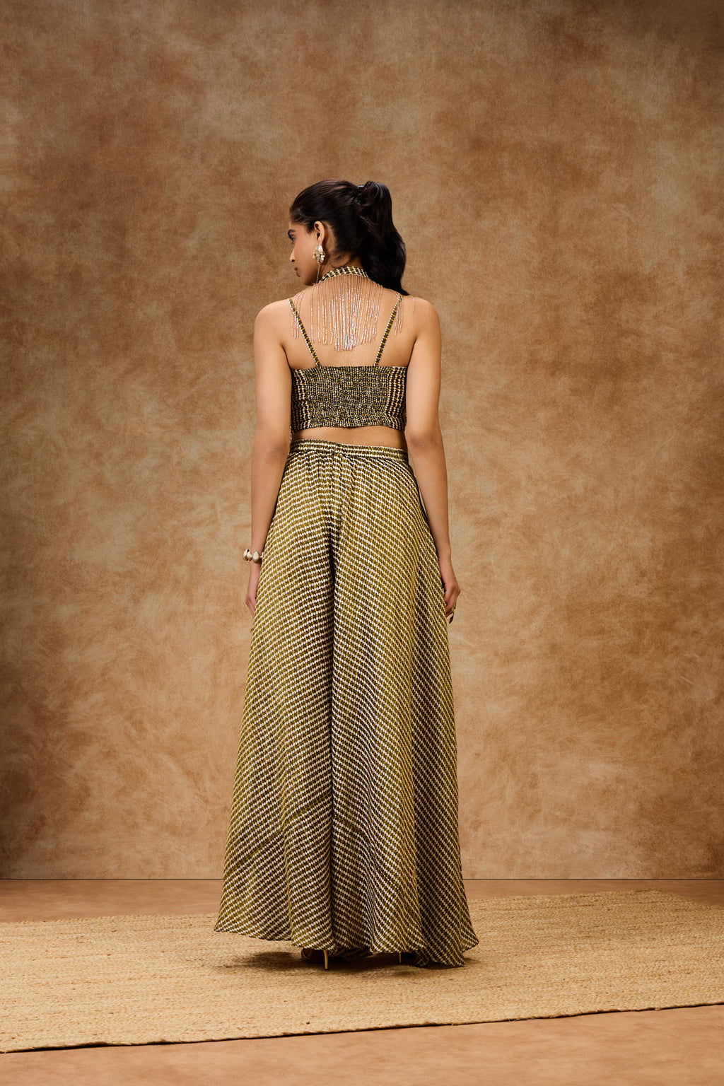 Moss Grid Bustier & Rose Gold Beaded Stole