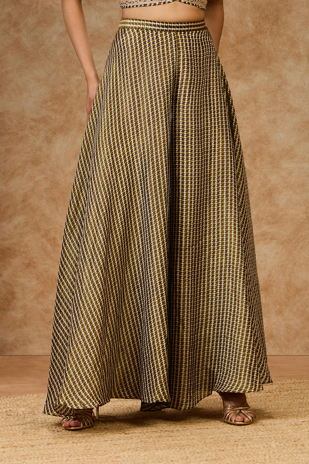 Moss Grid Palazzo Pants