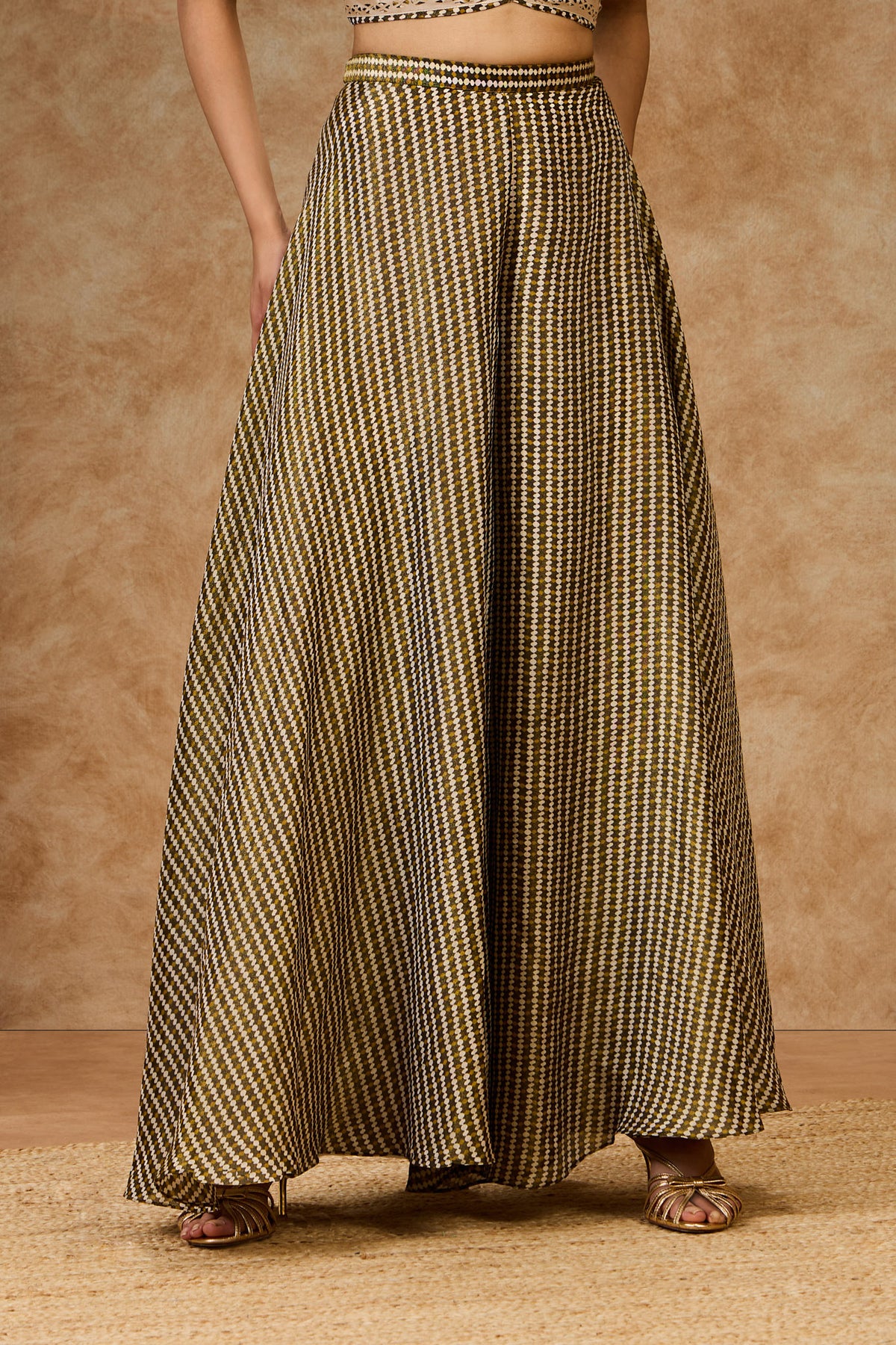 Moss Grid Palazzo Pants