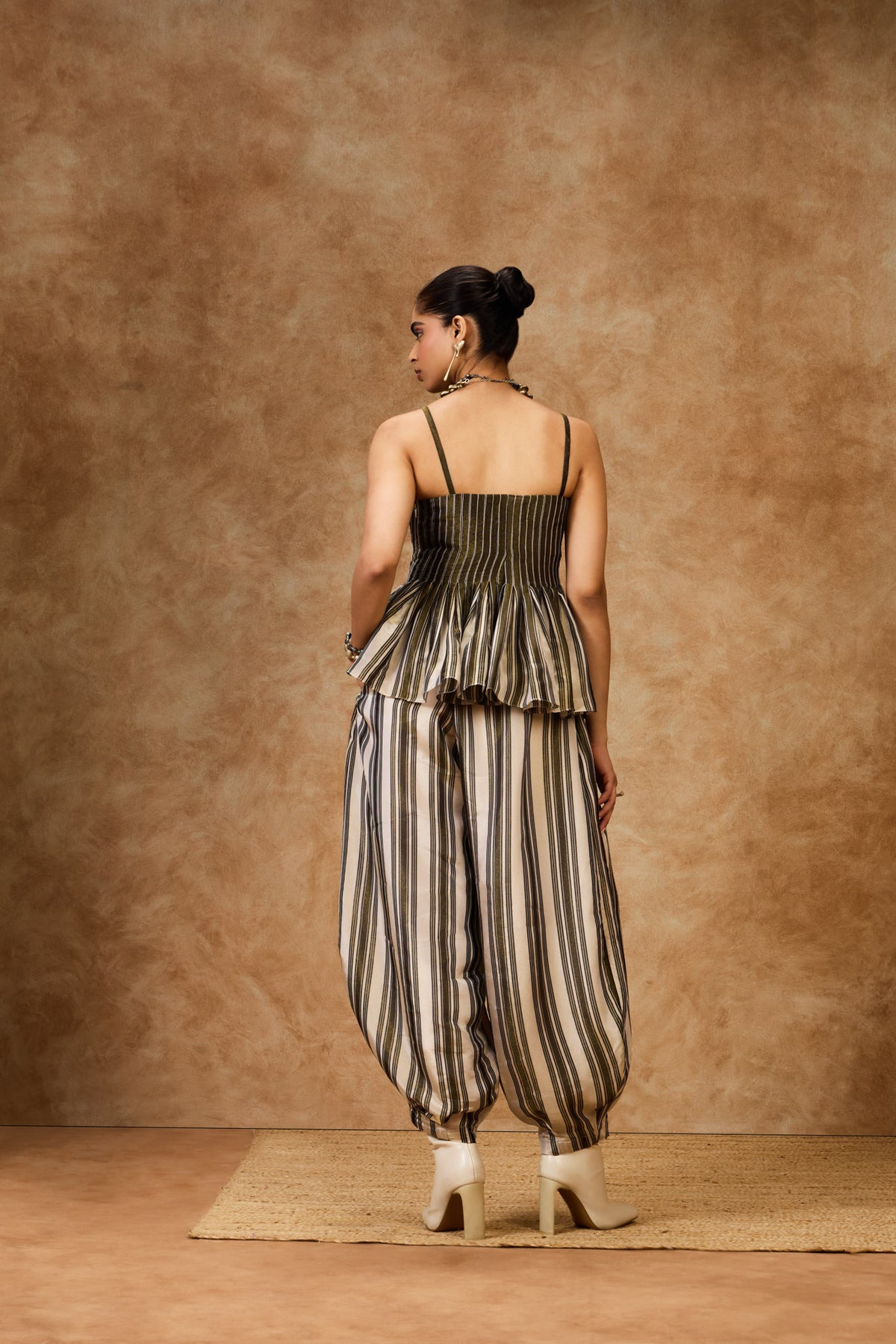 Olive Striped Peplum Top