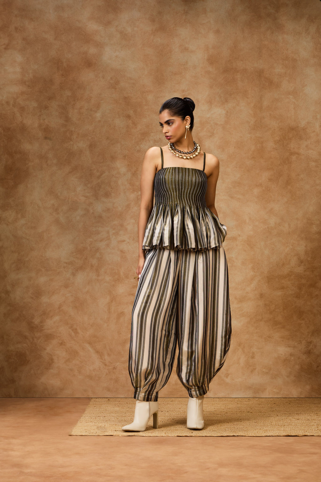 Olive Striped Peplum Top