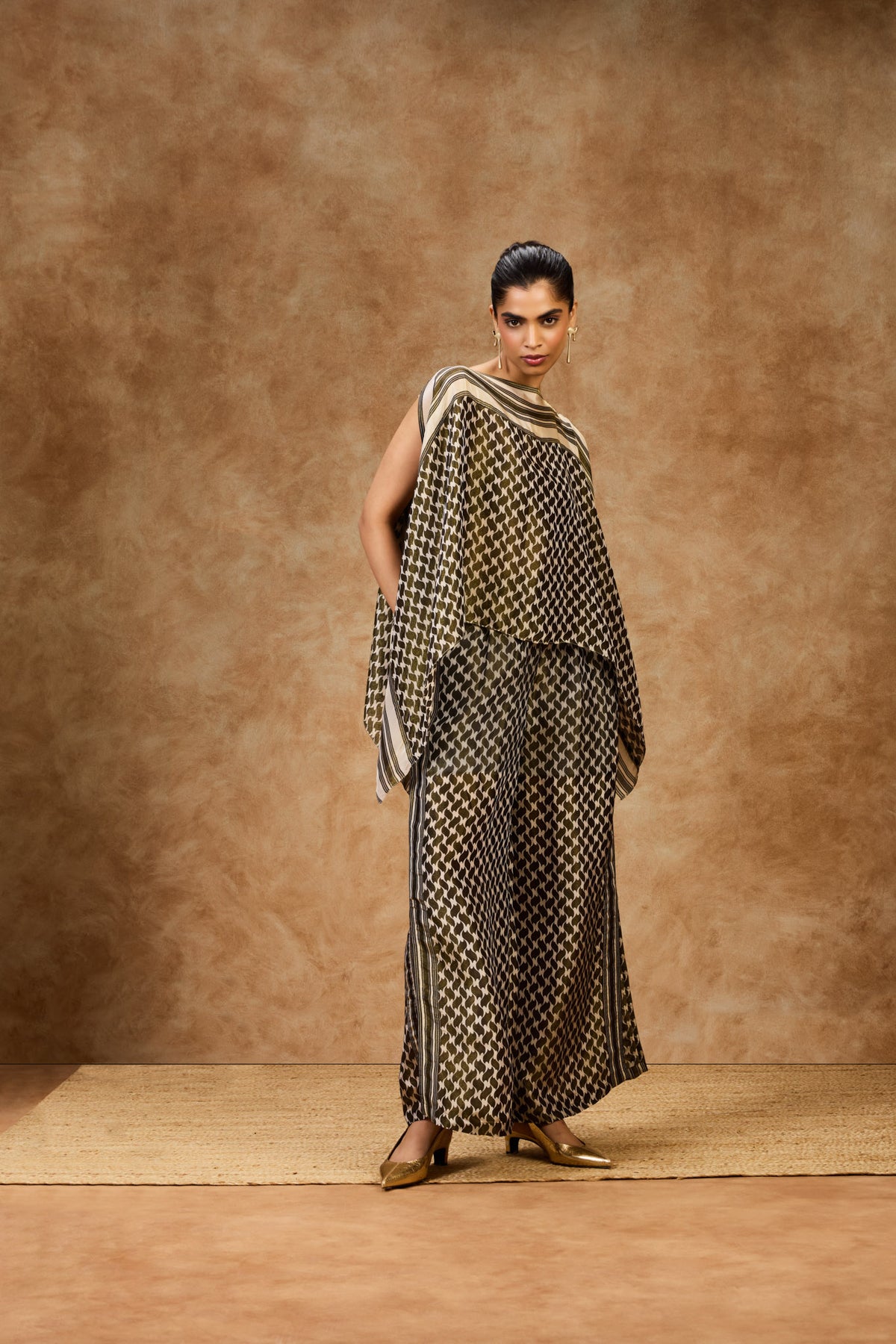 Olive Mosaic Kaftan Top