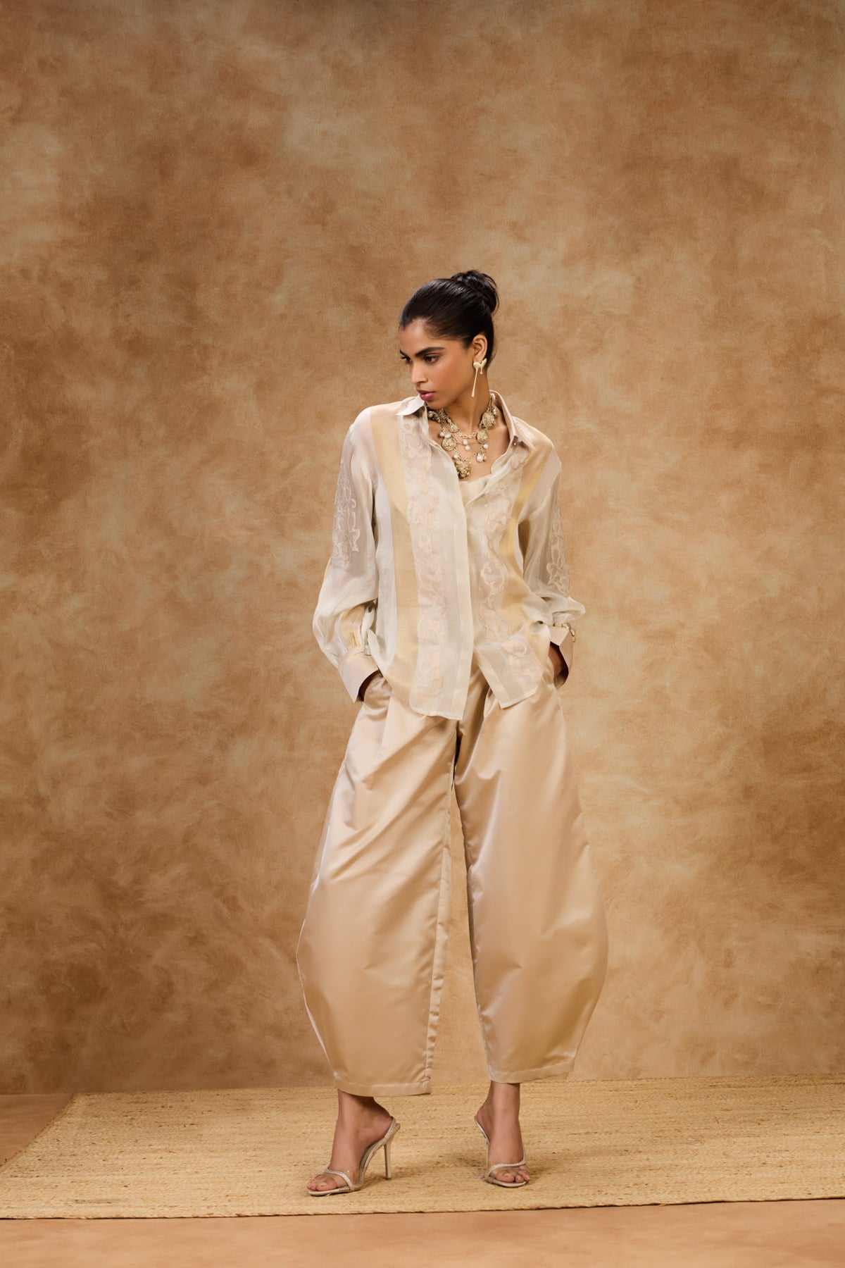 Ivory Gold Striped Shirt