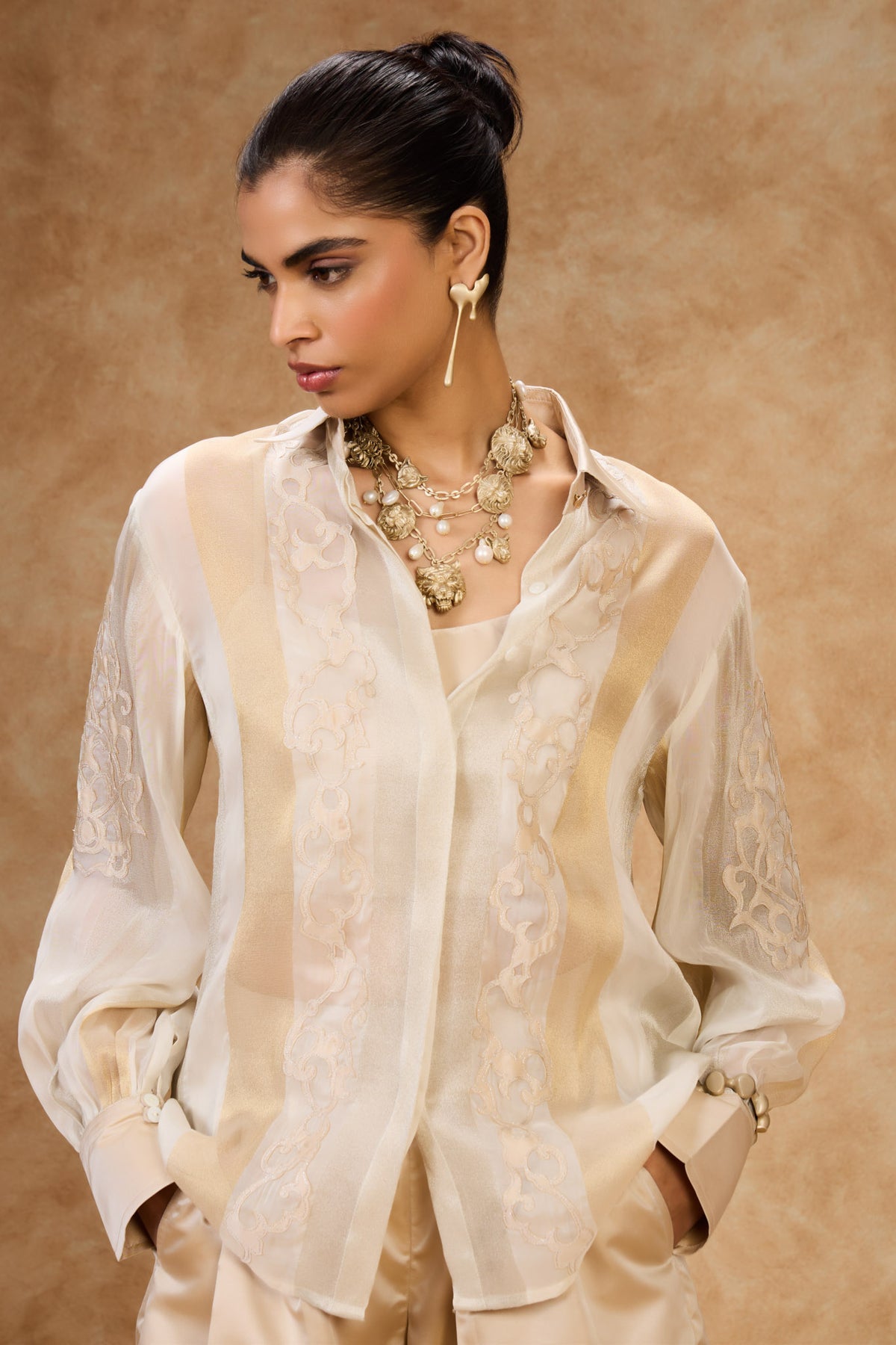 Ivory Gold Striped Shirt