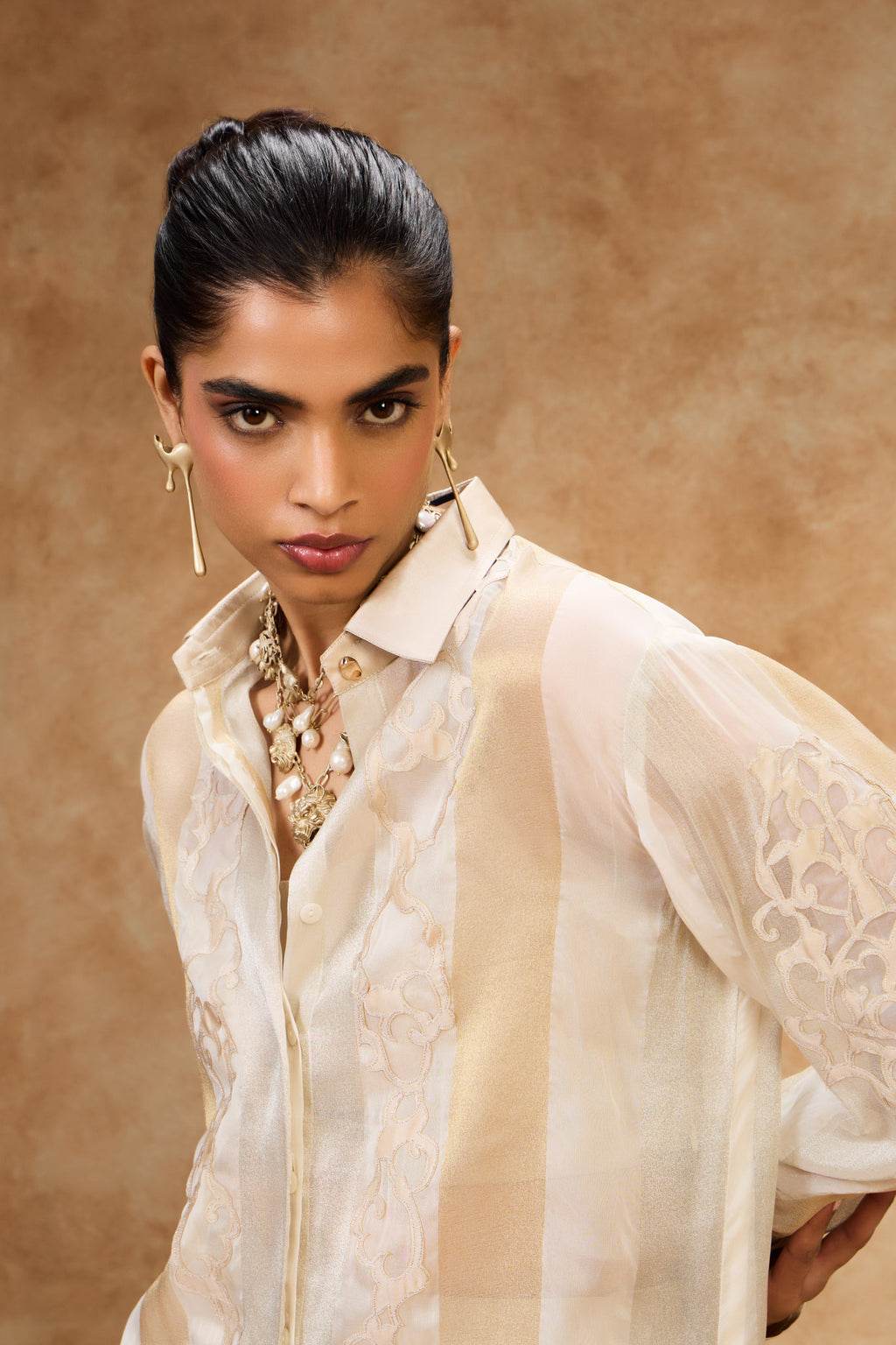 Ivory Gold Striped Shirt