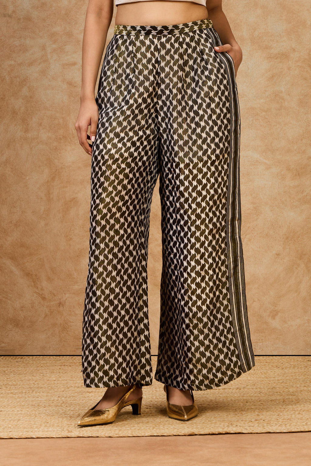 Olive Mosaic Pleated Pants