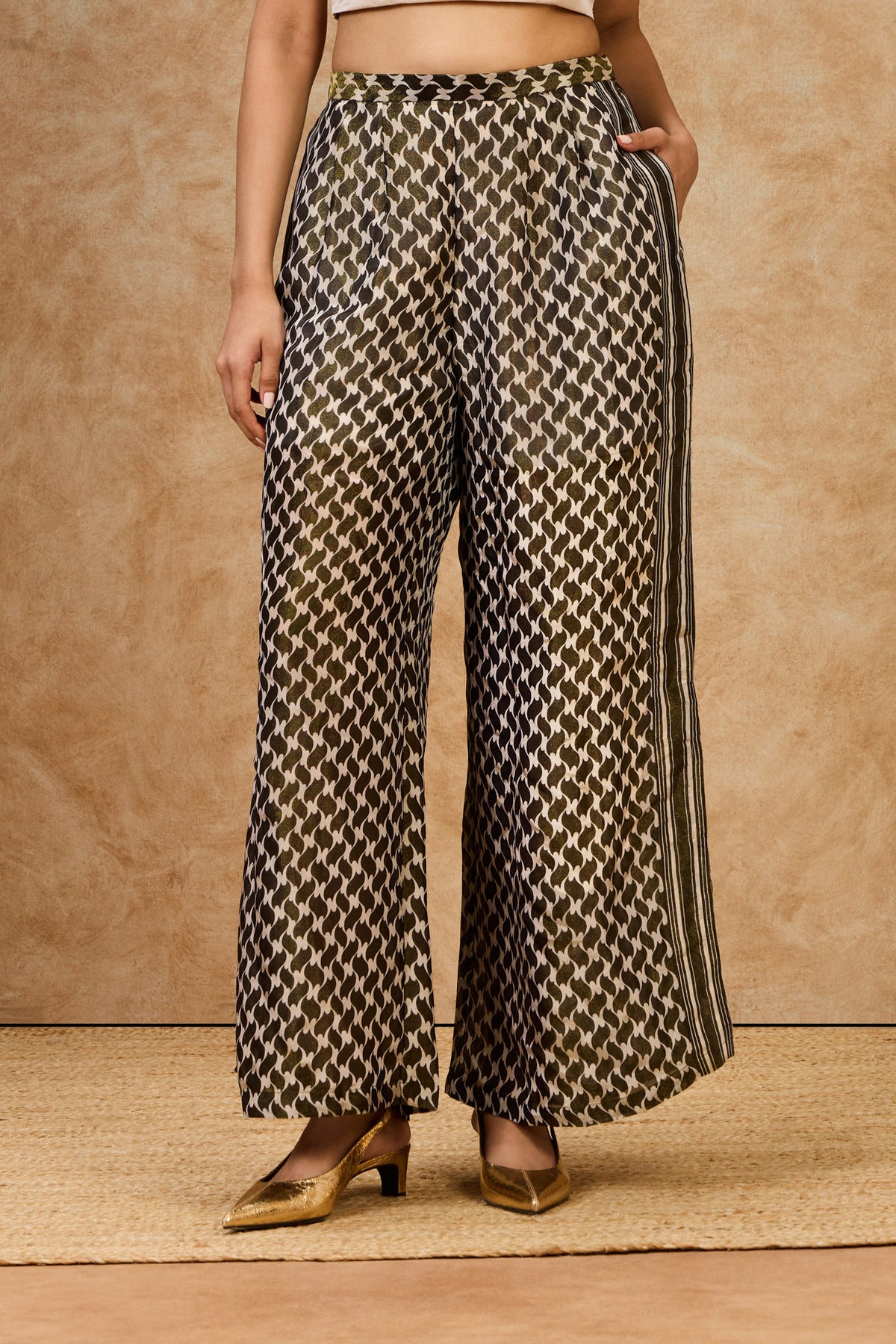 Olive Mosaic Pleated Pants