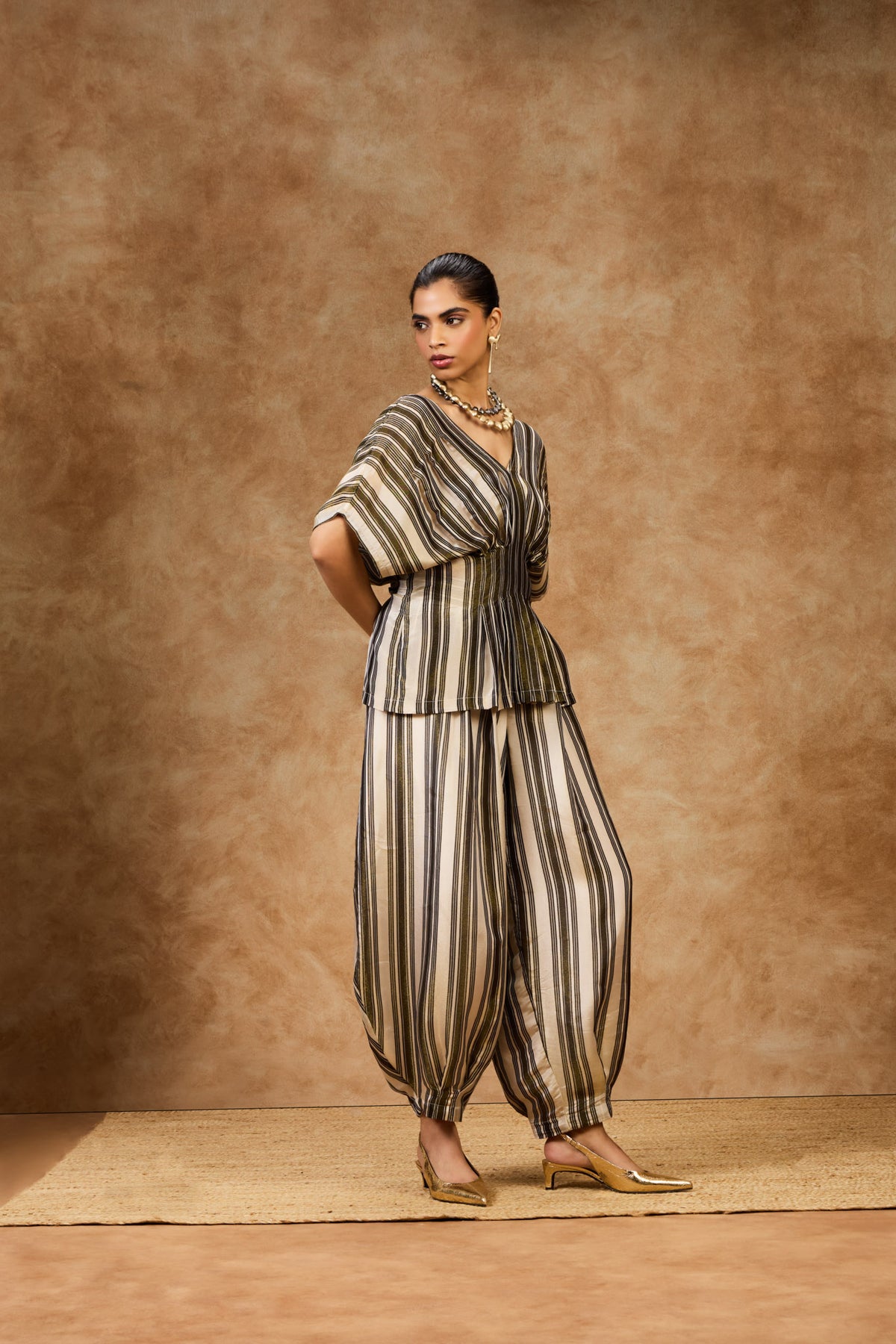 Olive Striped Barrel Pants