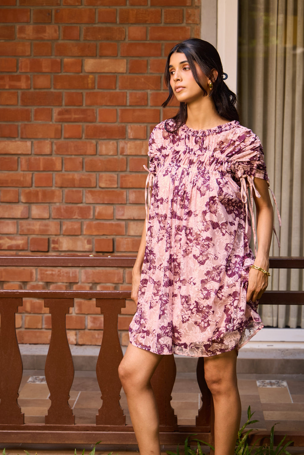 Plum Lace Ruched Dress