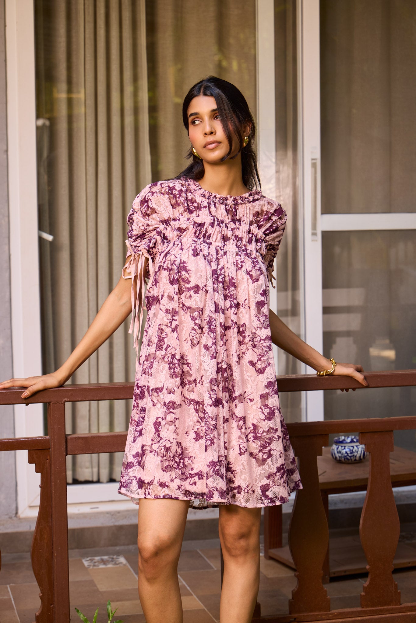 Plum Lace Ruched Dress
