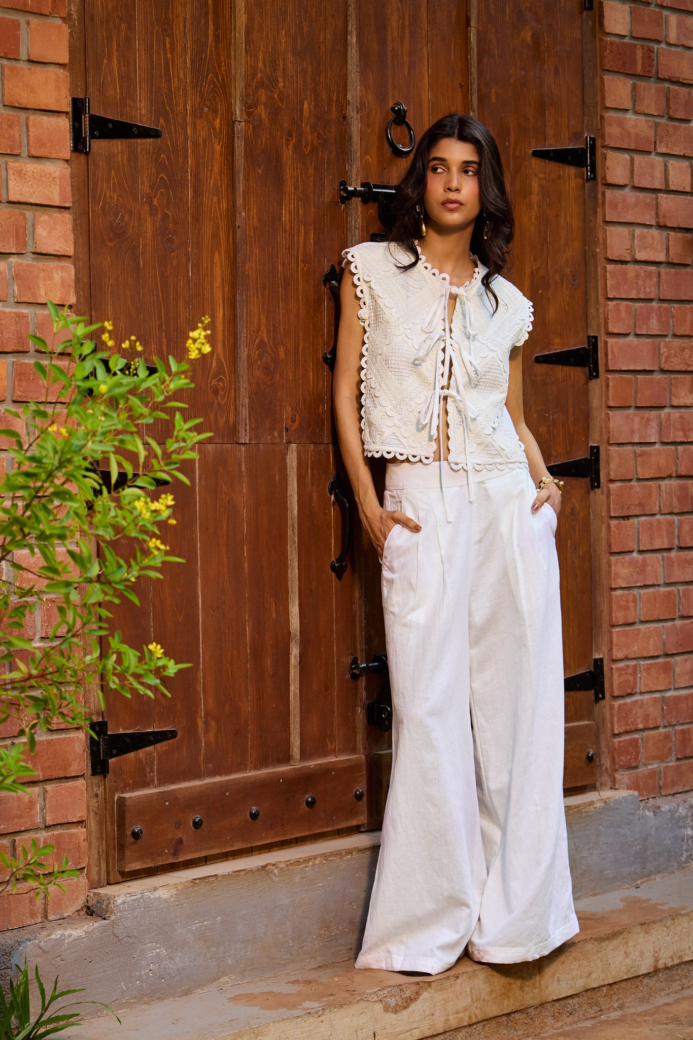 Ivory Linen Tailored Pants