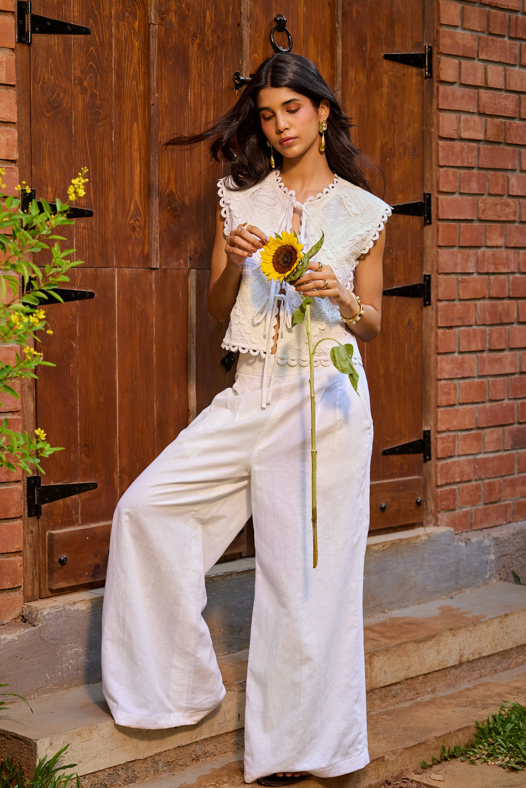 Ivory Linen Tailored Pants