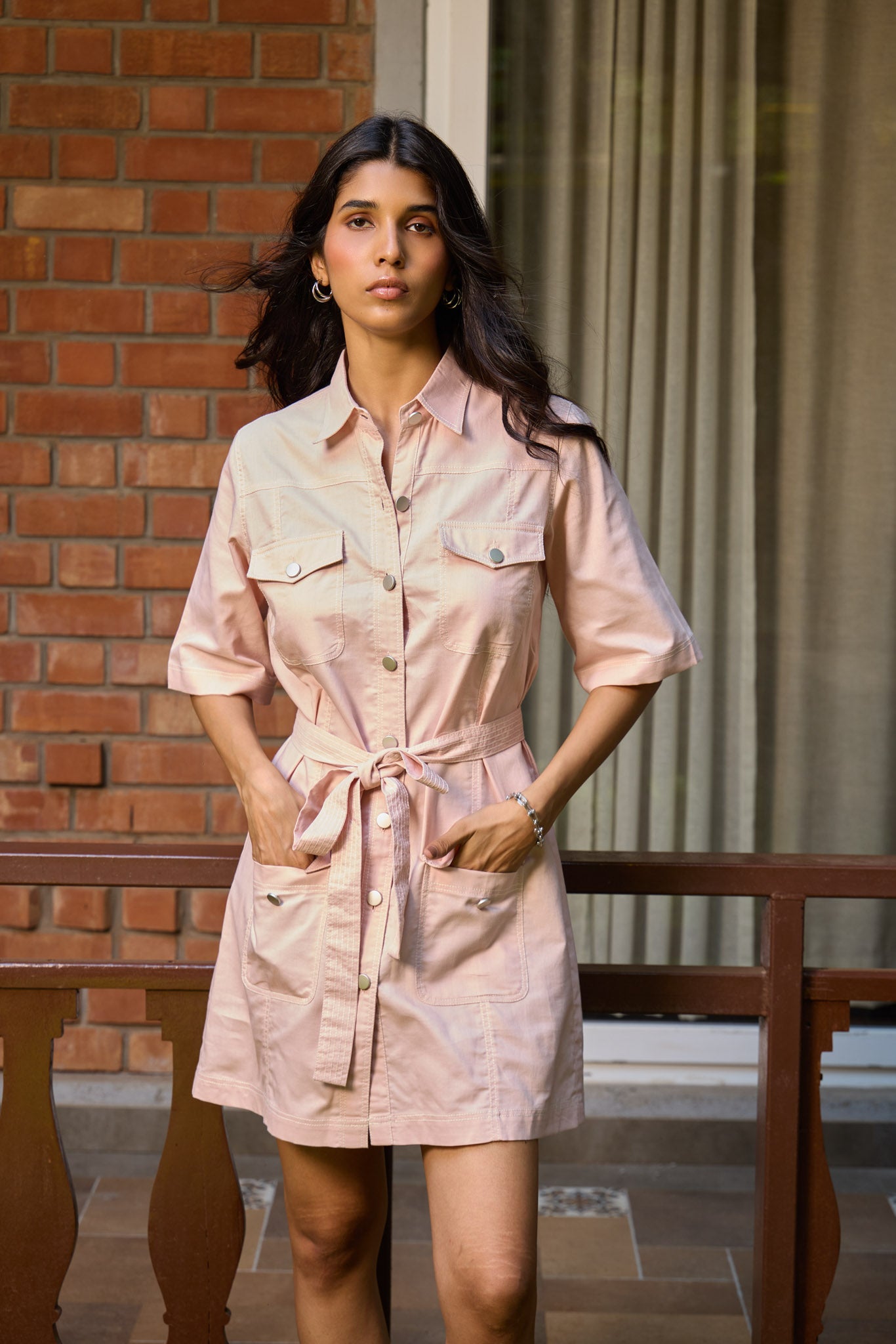 Blush Utility Shirt Dress