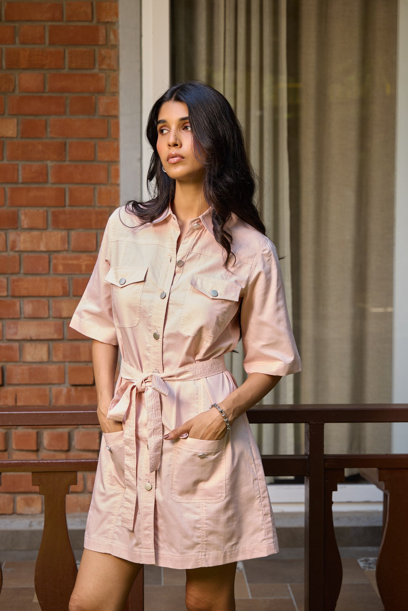 Blush Utility Shirt Dress