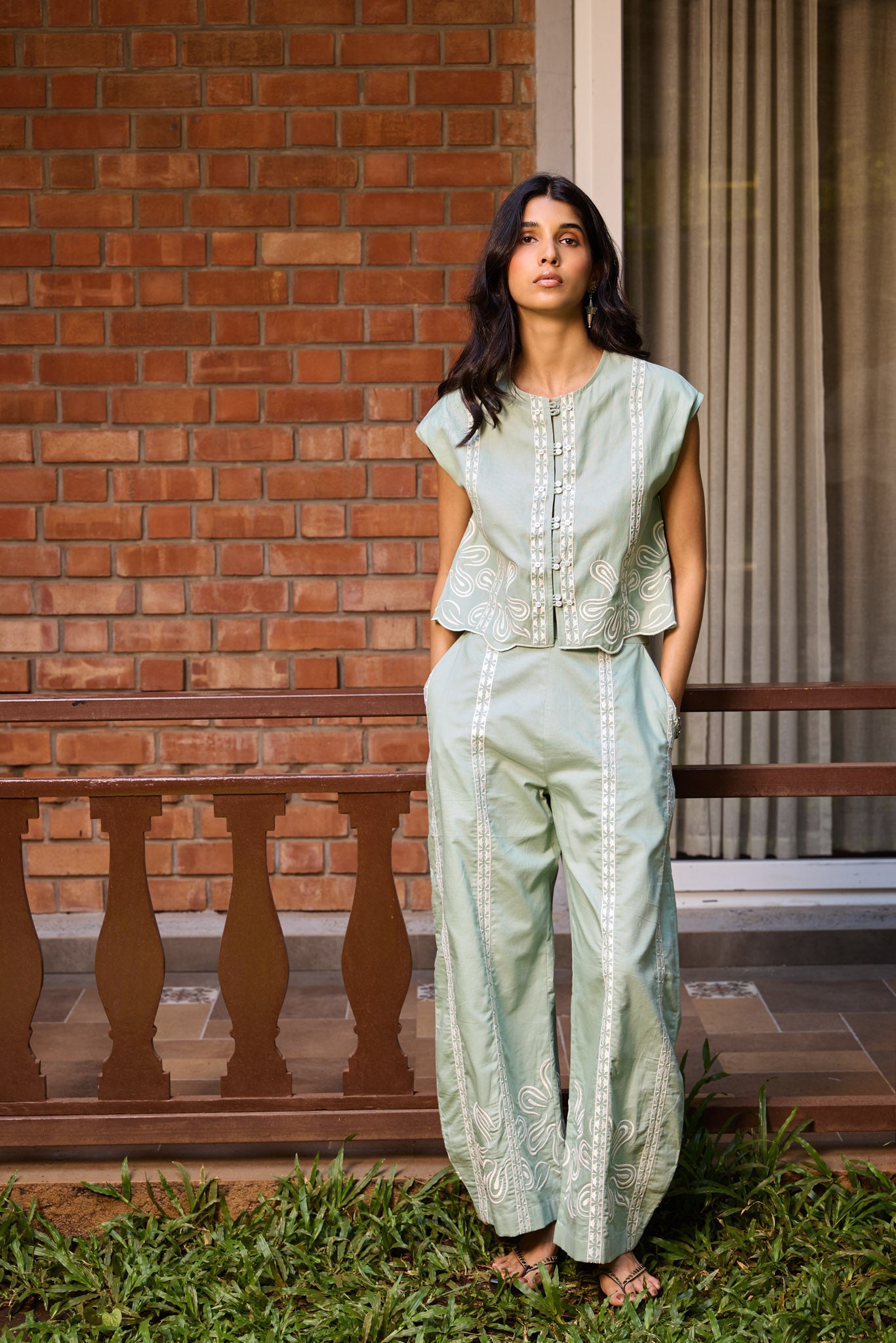 Sage Embroidered Cropped Jacket