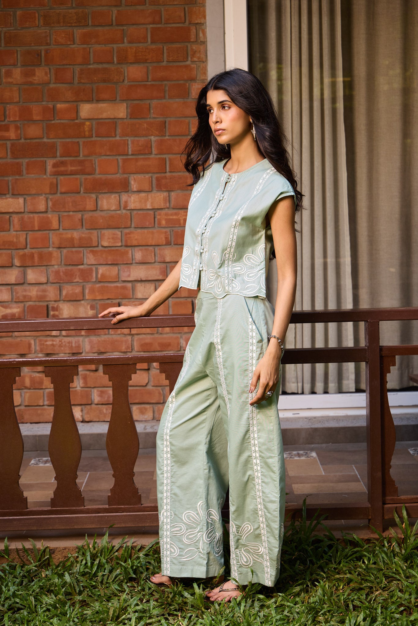 Sage Embroidered Cropped Jacket