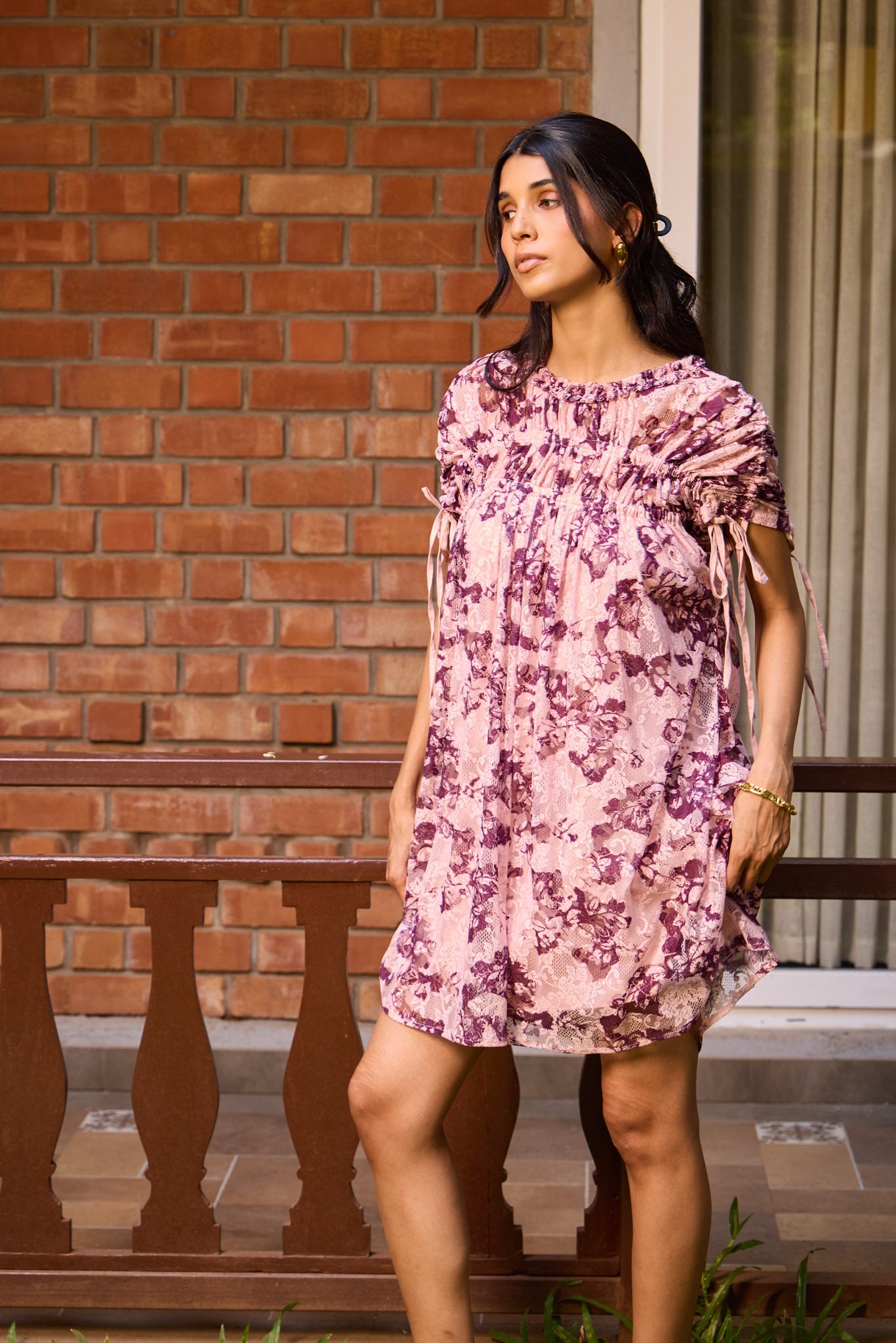 Plum Lace Ruched Dress