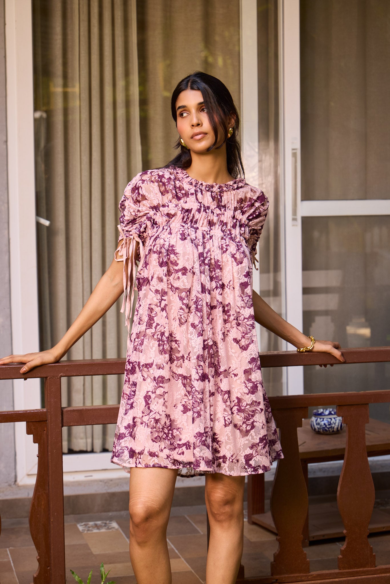 Plum Lace Ruched Dress
