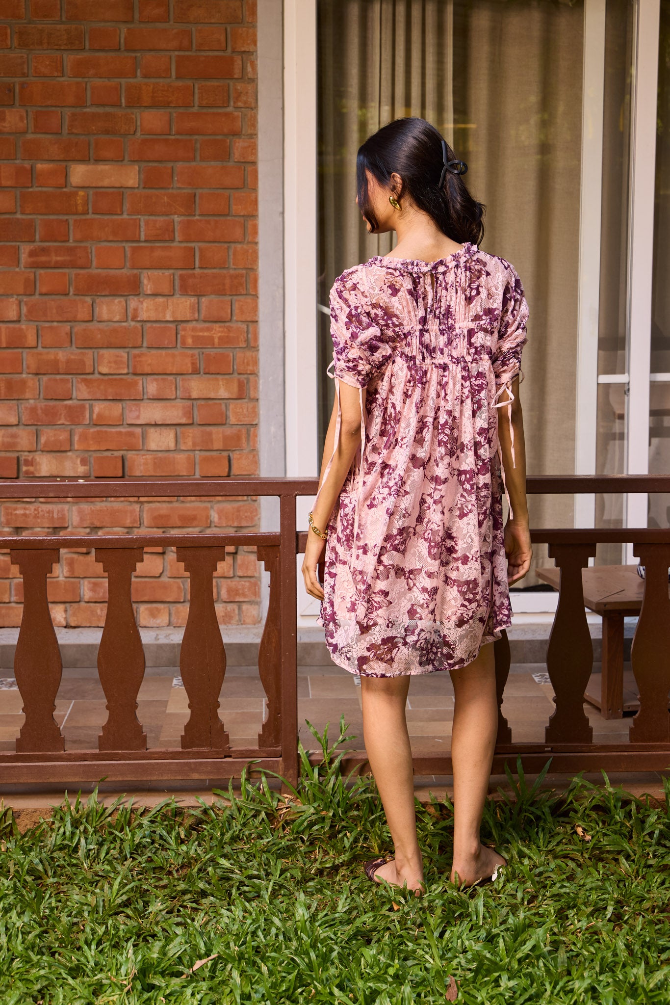 Plum Lace Ruched Dress