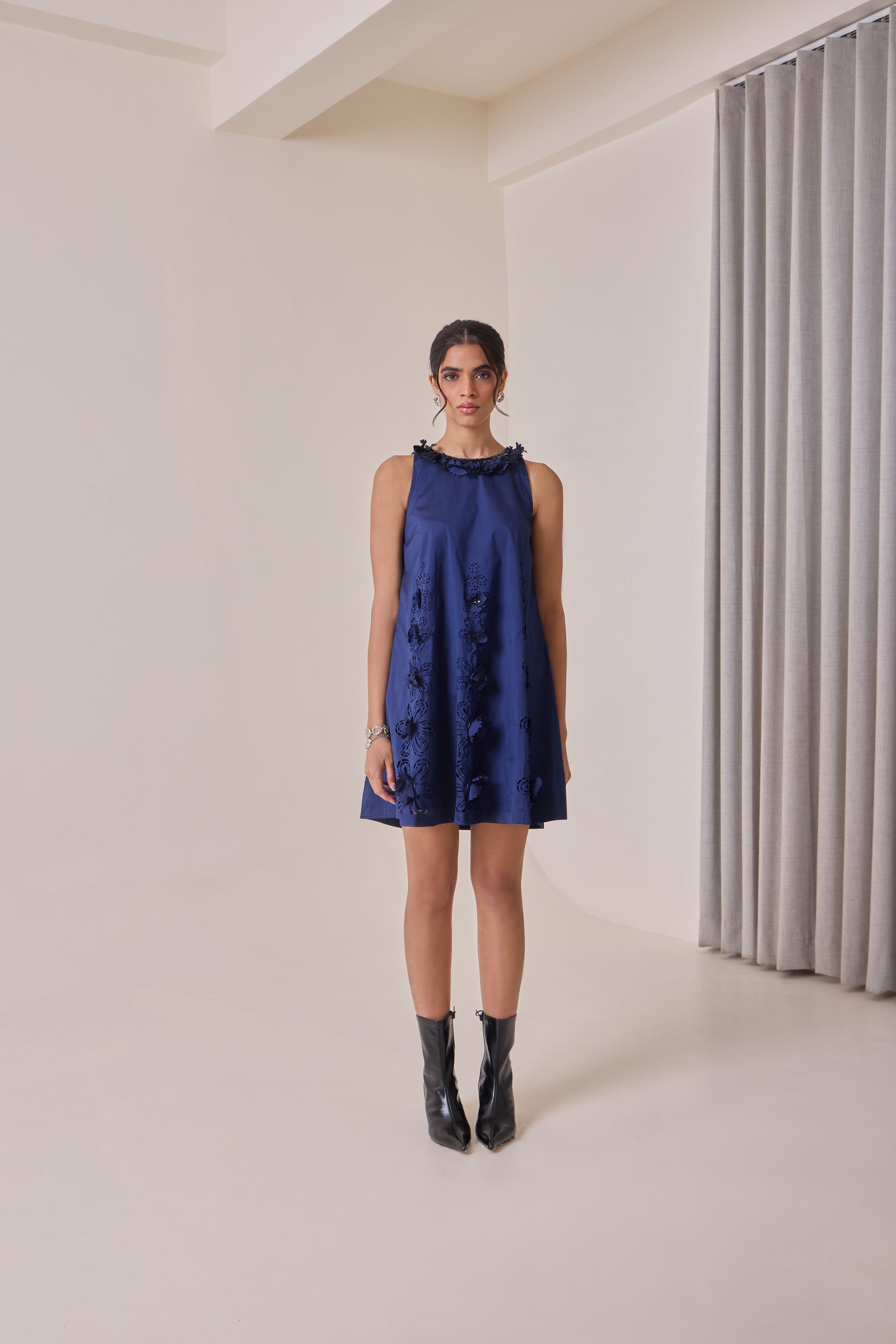 Midnight Art-Cut Shift Dress