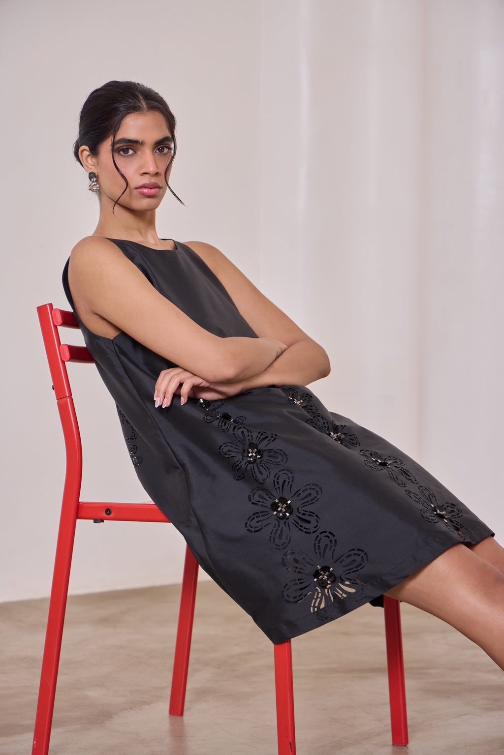 Noir Art-Cut Shift Dress