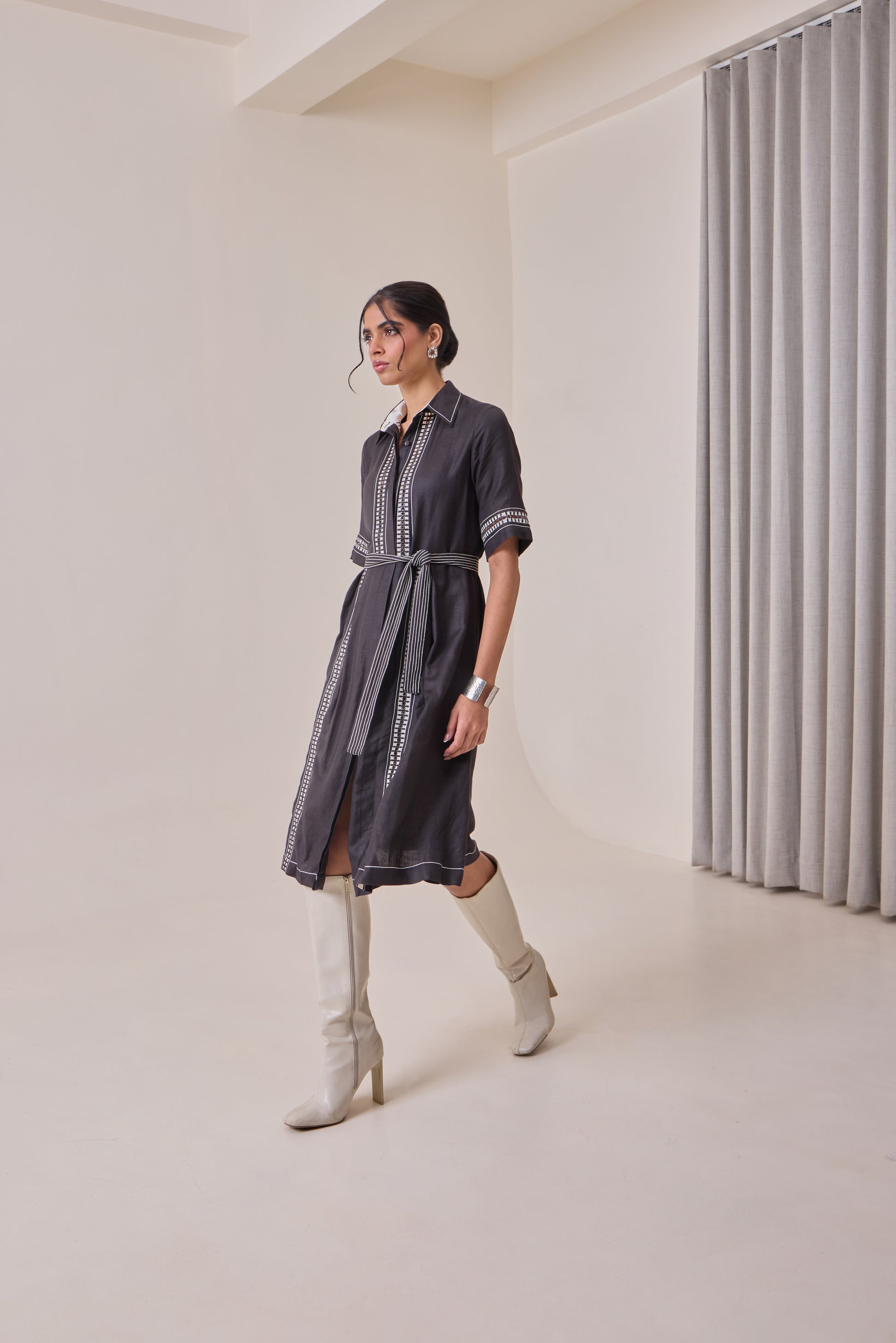 Black Thread-Work Midi Dress