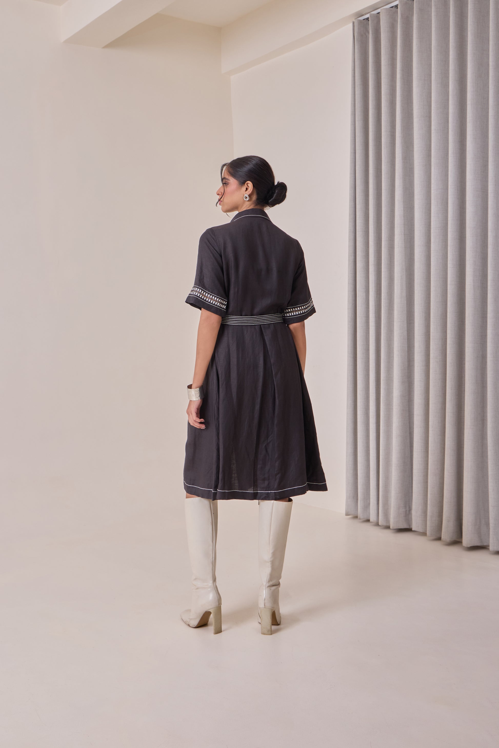 Black Thread-Work Midi Dress NeedleTen Black Thread-Work Midi Dress NeedleTen