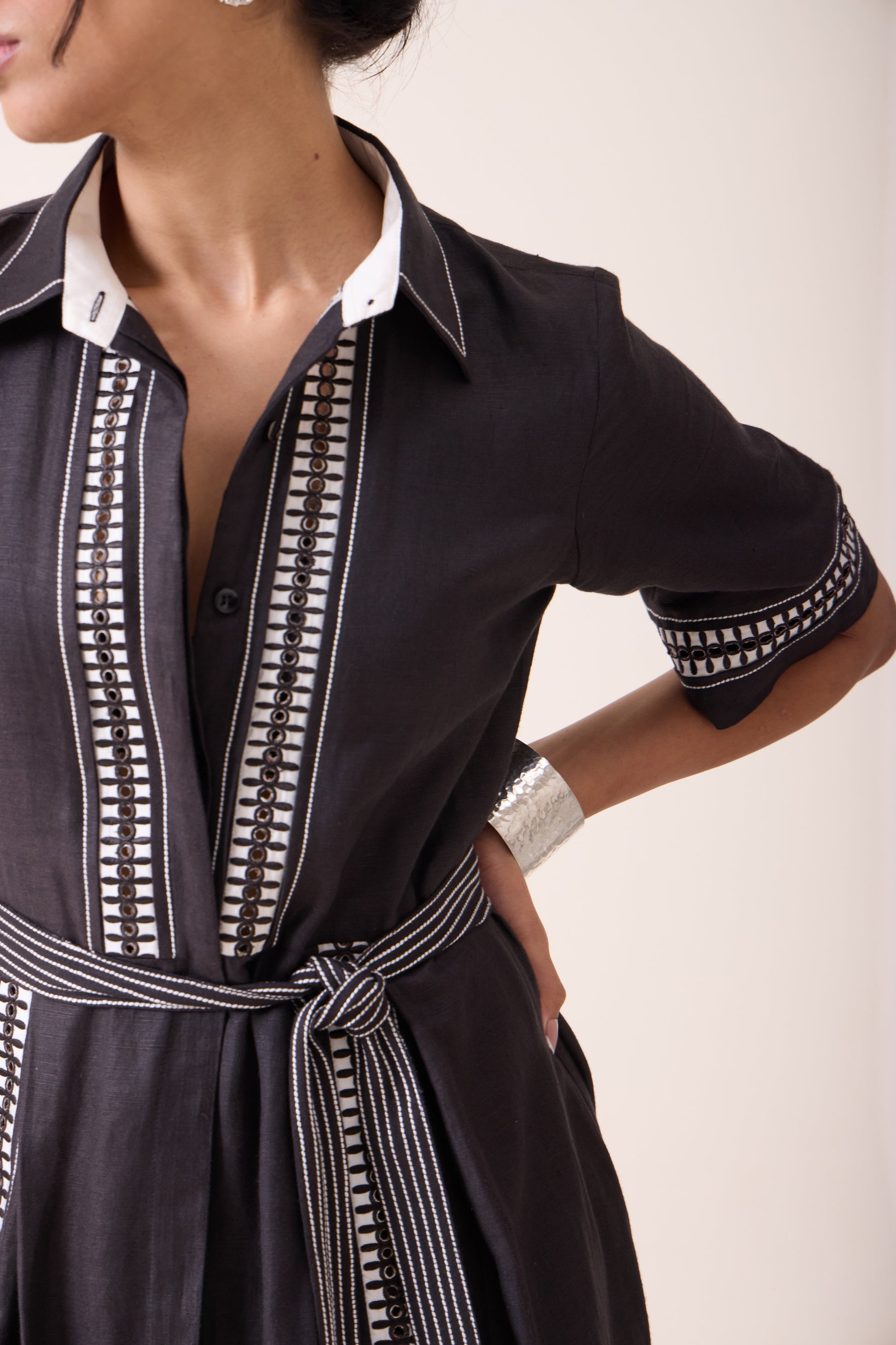 Black Thread-Work Midi Dress